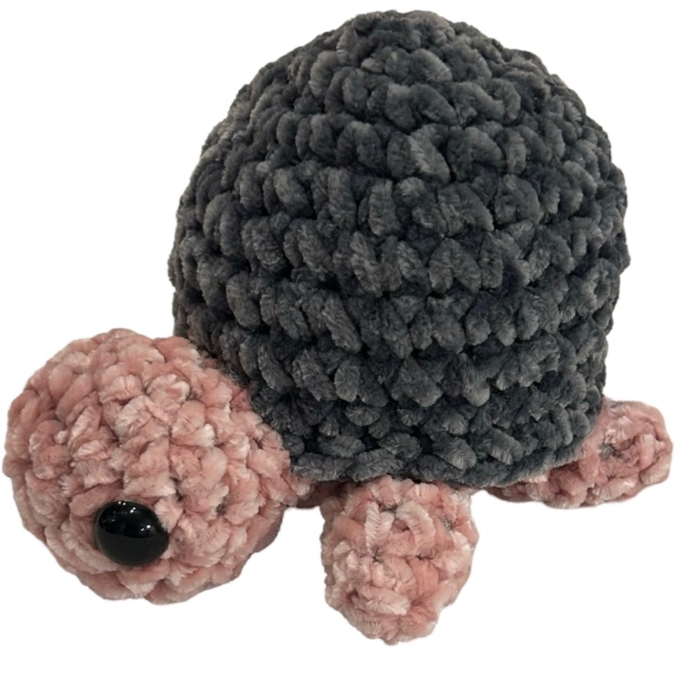 Handcrafted Crochet Pink & Gray Soft Turtle Plush